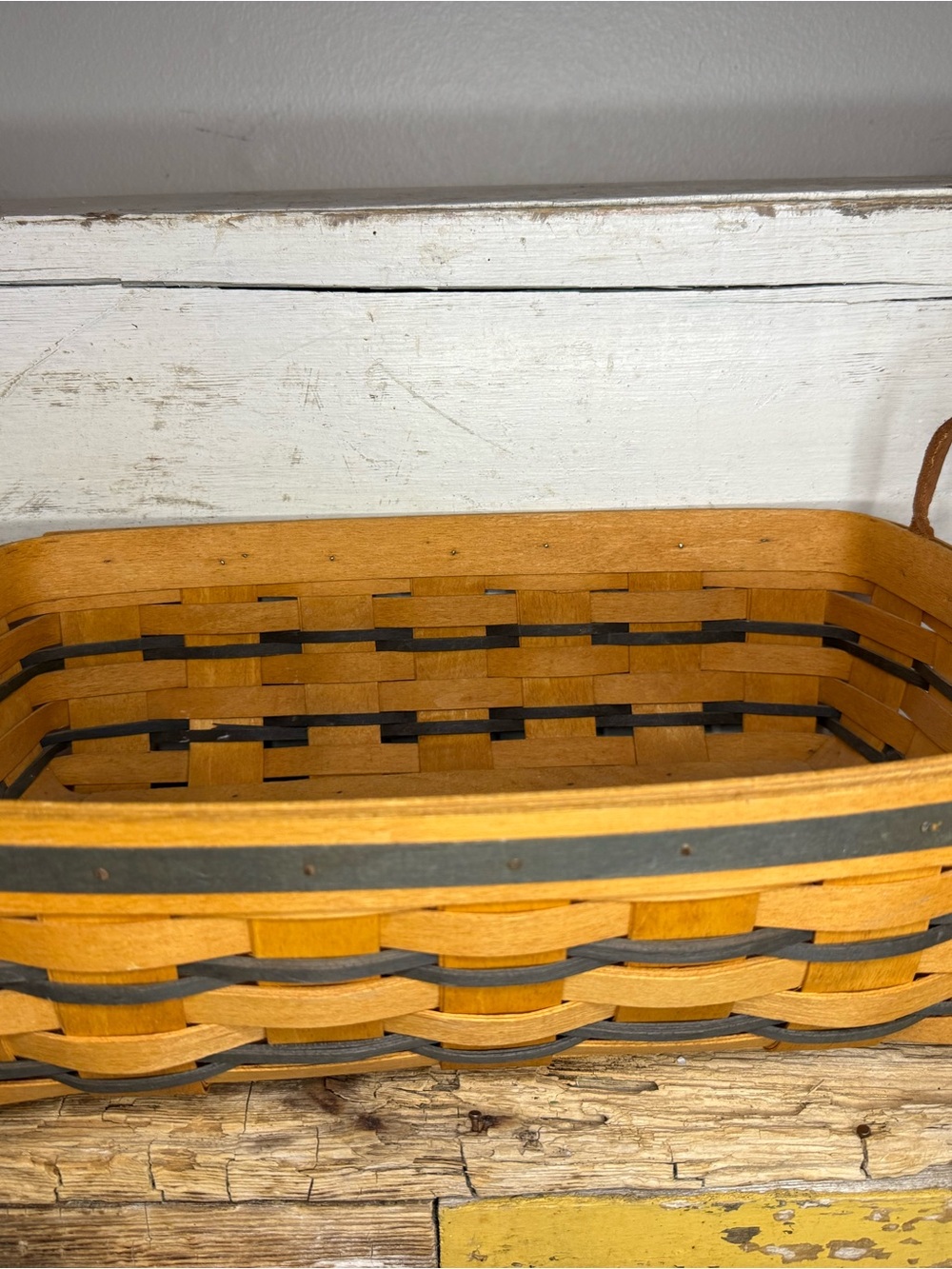 Longaberger Vintage 1997 Heartland Rectangle Basket with Leather Handles Signed